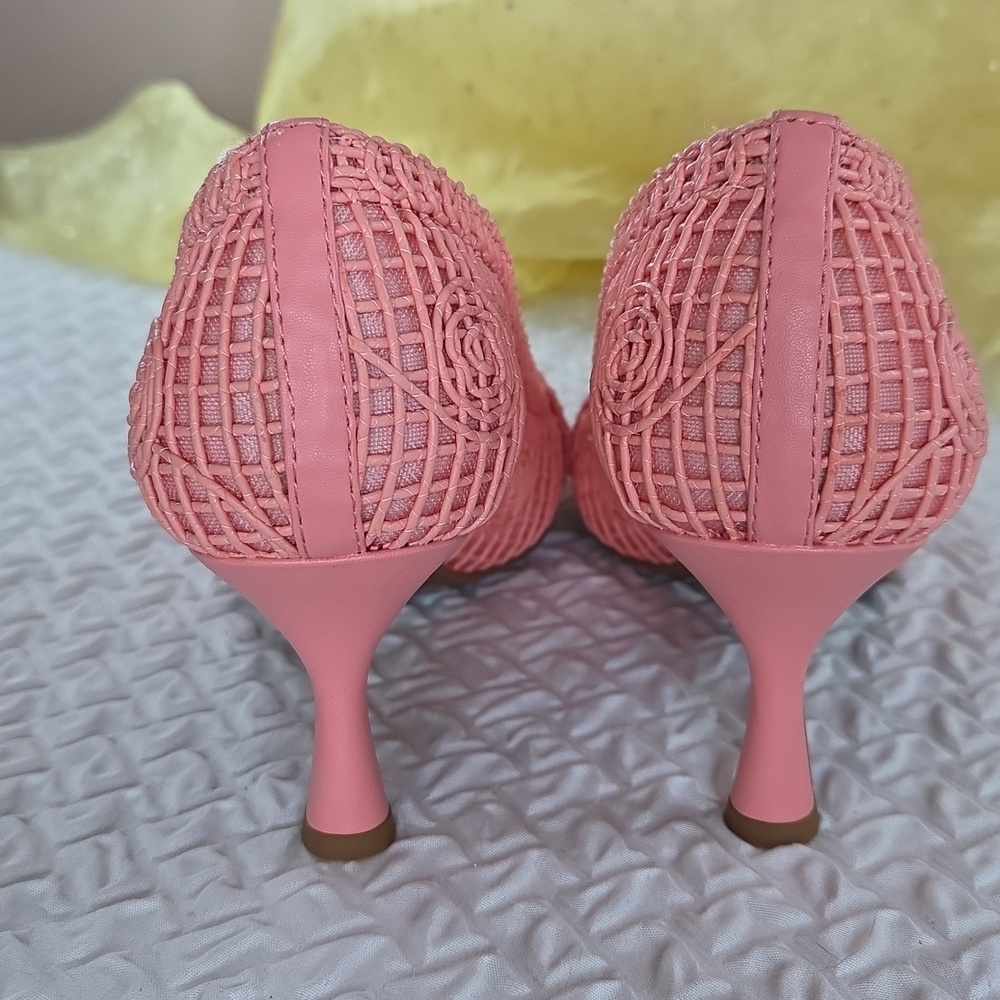 Alex Marie Coral Pink Woven Pointed Kitten Heels 7.5 - Picture 11 of 16